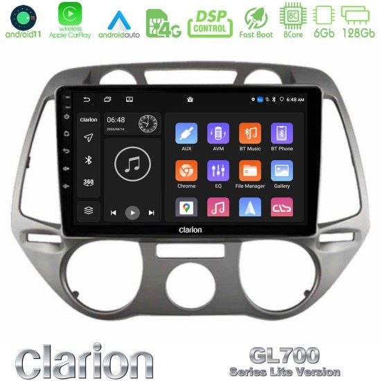 Clarion GL700 Lite Series 8Core Android11 6+128GB Hyundai i20 2009-2012 Manual A/C Navigation Multimedia Tablet 9" Με Carplay & Android Auto Clarion GL700 Lite Series 8Core Android11 6+128GB Hyundai i20 2009-2012 Manual A/C Navigation Multimedia Tablet 9" Με Carplay & Android Auto