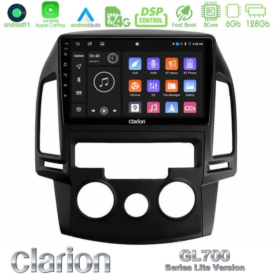 Clarion GL700 Lite Series 8Core Android11 6+128GB Hyundai i30 2007-2012 Manual A/C Navigation Multimedia Tablet 9" Με Carplay & Android Auto