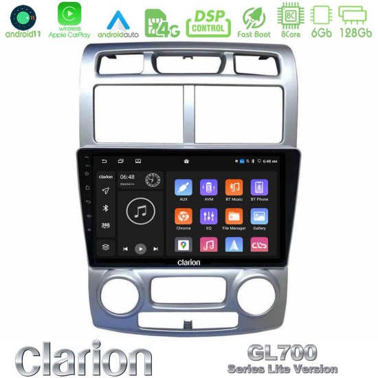 Clarion GL700 Lite Series 8Core Android11 6+128GB Kia Sportage 2005-2008 Navigation Multimedia Tablet 9"" Με Carplay & Android Auto
