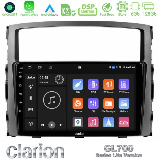 Clarion GL700 Lite Series 8Core Android11 6+128GB Mitsubishi Pajero 2008-2009 Navigation Multimedia Tablet 9" Με Carplay & Android Auto