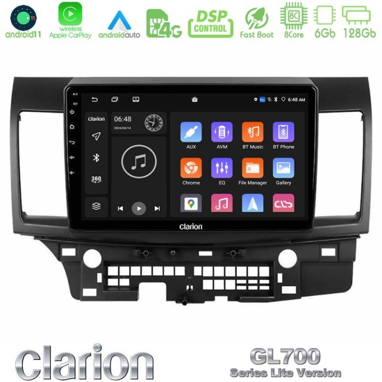 Clarion GL700 Lite Series 8Core Android11 6+128GB Mitsubishi Lancer 2008 – 2015 Navigation Multimedia Tablet 10" Με Carplay & Android Auto