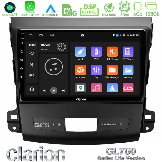 Clarion GL700 Lite Series 8Core Android11 6+128GB Mitsubishi Outlander/Citroen C-Crosser/Peugeot 4007 Navigation Multimedia Tablet 9" Με Carplay & Android Auto