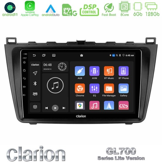 Clarion GL700 Lite Series 8Core Android11 6+128GB Mazda 6 2008-2012 Navigation Multimedia Tablet 9" Με Carplay & Android Auto