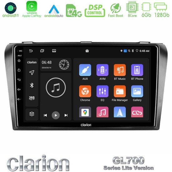 Clarion GL700 Lite Series 8Core Android11 6+128GB Mazda 3 2004-2009 Navigation Multimedia Tablet 9" Με Carplay & Android Auto