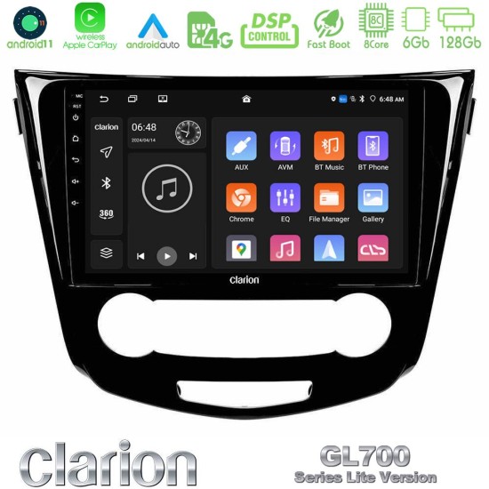 Clarion GL700 Lite Series 8Core Android11 6+128GB Nissan Qashqai J11 (Manual A/C) Navigation Multimedia Tablet 10" Με Carplay & Android Auto