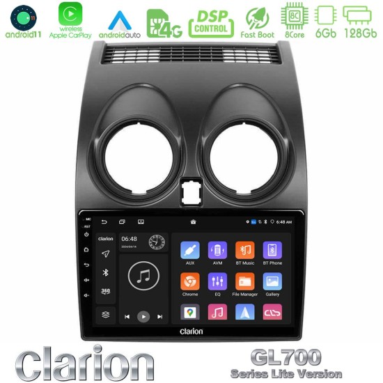 Clarion GL700 Lite Series 8Core Android11 6+128GB Nissan Qashqai J10 Navigation Multimedia Tablet 9" Με Carplay & Android Auto
