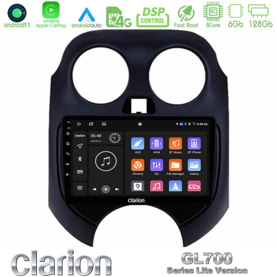 Clarion GL700 Lite Series 8Core Android11 6+128GB Nissan Micra 2011-2014 Navigation Multimedia Tablet 9" Με Carplay & Android Auto