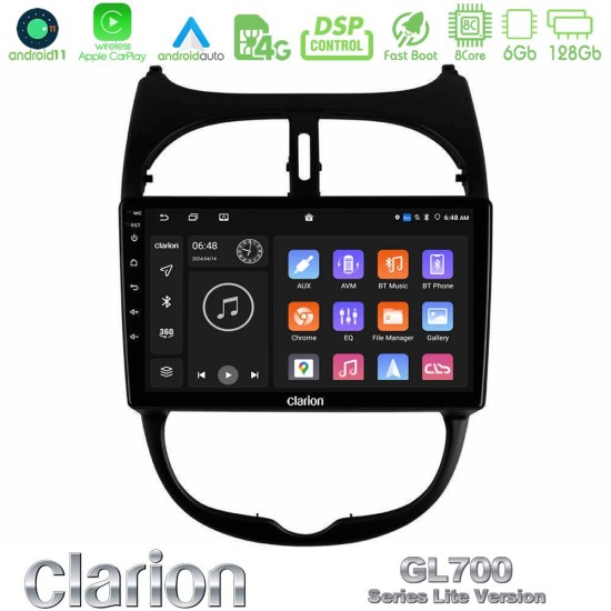 Clarion GL700 Lite Series 8Core Android11 6+128GB Peugeot 206 Navigation Multimedia Tablet 9" Με Carplay & Android Auto Clarion GL700 Lite Series 8Core Android11 6+128GB Peugeot 206 Navigation Multimedia Tablet 9" Με Carplay & Android Auto