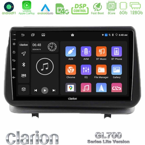 Clarion GL700 Lite Series 8Core Android11 6+128GB Renault Clio 2005-2012 Navigation Multimedia Tablet 9" Με Carplay & Android Auto