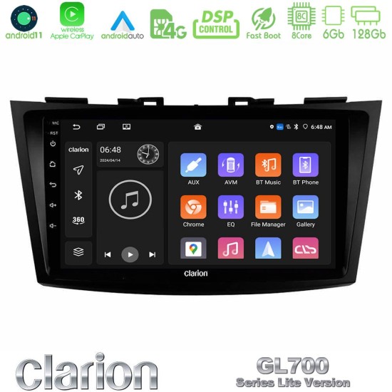 Clarion GL700 Lite Series 8Core Android11 6+128GB Suzuki Swift 2011-2016 Navigation Multimedia Tablet 9" Με Carplay & Android Auto