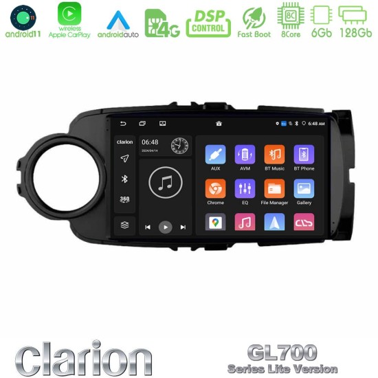 Clarion GL700 Lite Series 8Core Android11 6+128GB Toyota Yaris Navigation Multimedia Tablet 9" (Μαύρο Χρώμα) Με Carplay & Android Auto