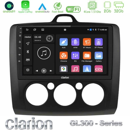 Clarion GL300 Series 4Core Android11 2+32GB Ford Focus Manual AC Navigation Multimedia Tablet 9" (Μαύρο Χρώμα) Με Carplay & Android Auto Clarion GL300 Series 4Core Android11 2+32GB Ford Focus Manual AC Navigation Multimedia Tablet 9" (Μαύρο Χρώμα) Με Carplay & Android Auto