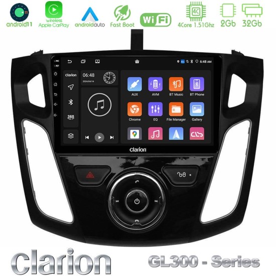 Clarion GL300 Series 4Core Android11 2+32GB Ford Focus 2012-2018 Navigation Multimedia Tablet 9" Με Carplay & Android Auto