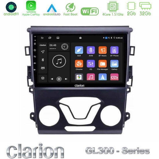 Clarion GL300 Series 4Core Android11 2+32GB Ford Mondeo 2014-2017 Navigation Multimedia Tablet 9" Με Carplay & Android Auto