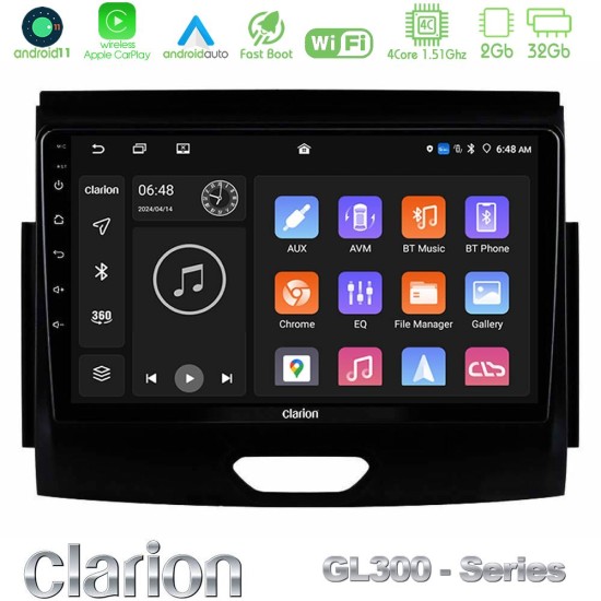 Clarion GL300 Series 4Core Android11 2+32GB Ford Ranger 2017-2022 Navigation Multimedia Tablet 9" Με Carplay & Android Auto