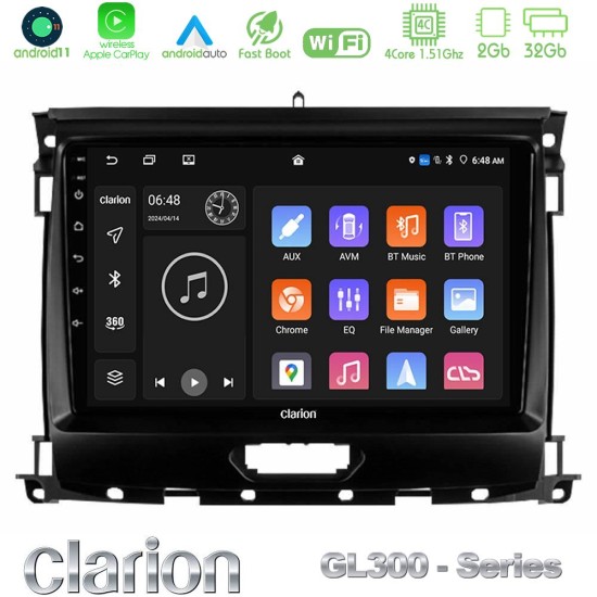 Clarion GL300 Series 4Core Android11 2+32GB Ford Ranger 2017-2022 Navigation Multimedia Tablet 9" Με Carplay & Android Auto
