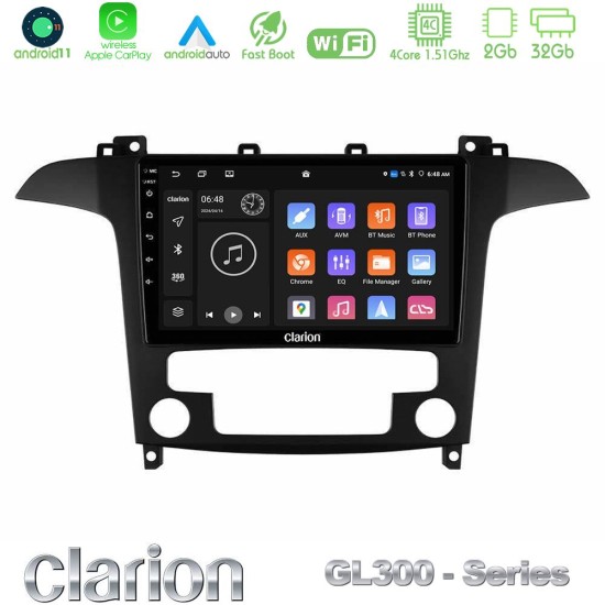 Clarion GL300 Series 4Core Android11 2+32GB Ford S-Max 2006-2012 Navigation Multimedia Tablet 9" Με Carplay & Android Auto Clarion GL300 Series 4Core Android11 2+32GB Ford S-Max 2006-2012 Navigation Multimedia Tablet 9" Με Carplay & Android Auto