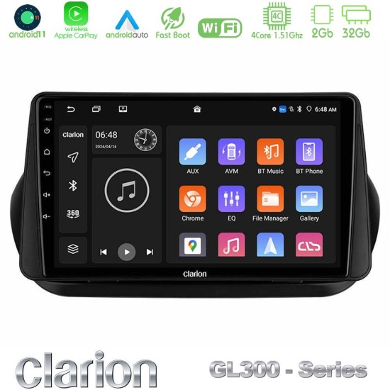 Clarion GL300 Series 4Core Android11 2+32GB Fiat Fiorino/Citroen Nemo/Peugeot Bipper Navigation Multimedia Tablet 10" Με Carplay & Android Auto