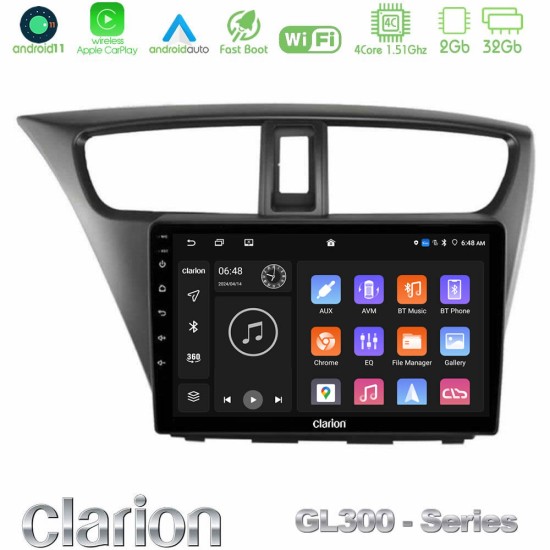 Clarion GL300 Series 4Core Android11 2+32GB Honda Civic Hatchback 2012-2015 Navigation Multimedia Tablet 9" Με Carplay & Android Auto