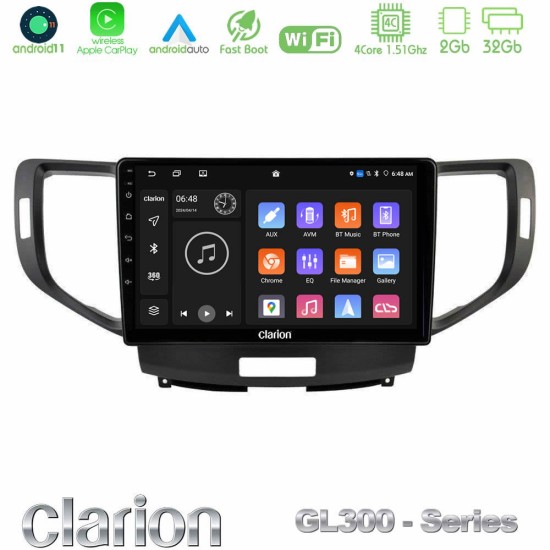 Clarion GL300 Series 4Core Android11 2+32GB Honda Accord 2008-2015 Navigation Multimedia Tablet 9" Με Carplay & Android Auto