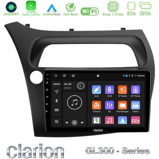 Clarion GL300 Series 4Core Android11 2+32GB Honda CiviC Hatchback 2006-2011 Navigation Multimedia Tablet 9" Με Carplay & Android Auto
