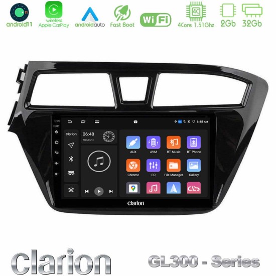 Clarion GL300 Series 4Core Android11 2+32GB Hyundai i20 2014-2018 Navigation Multimedia Tablet 9" Με Carplay & Android Auto