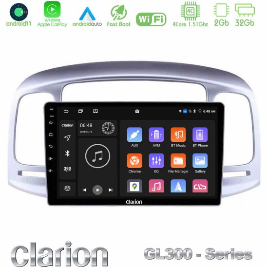 Clarion GL300 Series 4Core Android11 2+32GB Hyundai Accent 2006-2011 Navigation Multimedia Tablet 9" Με Carplay & Android Auto