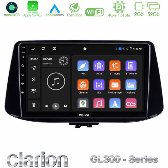 Clarion GL300 Series 4Core Android11 2+32GB Hyundai i30 Navigation Multimedia Tablet 9" Με Carplay & Android Auto Clarion GL300 Series 4Core Android11 2+32GB Hyundai i30 Navigation Multimedia Tablet 9" Με Carplay & Android Auto
