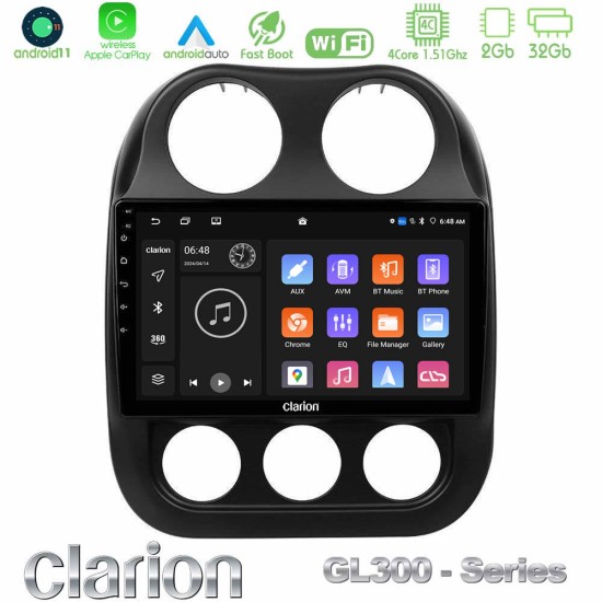 Clarion GL300 Series 4Core Android11 2+32GB Jeep Compass 2012-2016 Navigation Multimedia Tablet 10" Με Carplay & Android Auto Clarion GL300 Series 4Core Android11 2+32GB Jeep Compass 2012-2016 Navigation Multimedia Tablet 10" Με Carplay & Android Auto