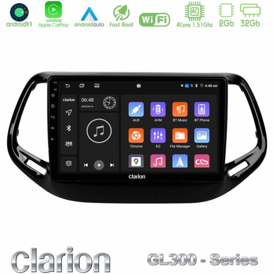 Clarion GL300 Series 4Core Android11 2+32GB Jeep Compass 2017> Navigation Multimedia Tablet 10" Με Carplay & Android Auto Clarion GL300 Series 4Core Android11 2+32GB Jeep Compass 2017> Navigation Multimedia Tablet 10" Με Carplay & Android Auto