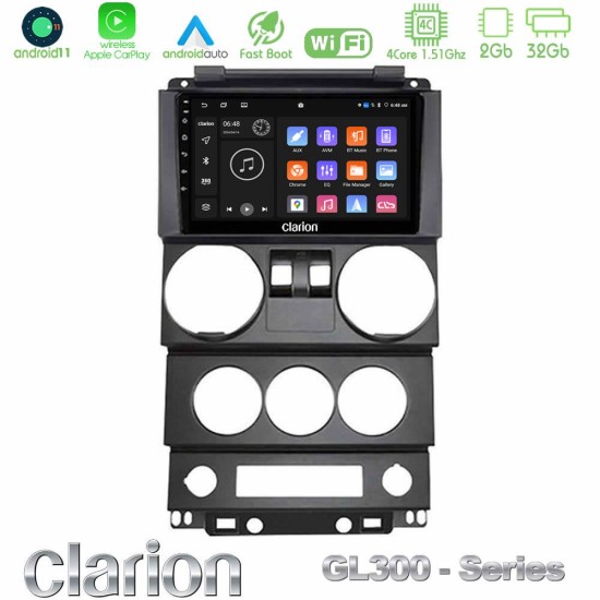 Clarion GL300 Series 4Core Android11 2+32GB Jeep Wrangler 2Door 2008-2010 Navigation Multimedia Tablet 9" Με Carplay & Android Auto Clarion GL300 Series 4Core Android11 2+32GB Jeep Wrangler 2Door 2008-2010 Navigation Multimedia Tablet 9" Με Carplay & Android Auto