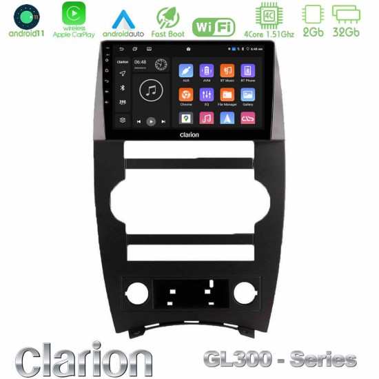 Clarion GL300 Series 4Core Android11 2+32GB Jeep Commander 2007-2008 Navigation Multimedia Tablet 9" Με Carplay & Android Auto Clarion GL300 Series 4Core Android11 2+32GB Jeep Commander 2007-2008 Navigation Multimedia Tablet 9" Με Carplay & Android Auto