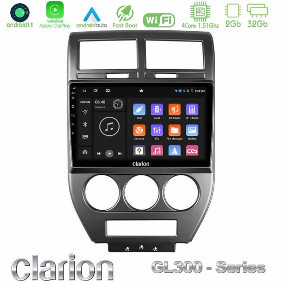Clarion GL300 Series 4Core Android11 2+32GB Jeep Compass/Patriot 2007-2008 Navigation Multimedia Tablet 10" Με Carplay & Android Auto Clarion GL300 Series 4Core Android11 2+32GB Jeep Compass/Patriot 2007-2008 Navigation Multimedia Tablet 10" Με Carplay & Android Auto