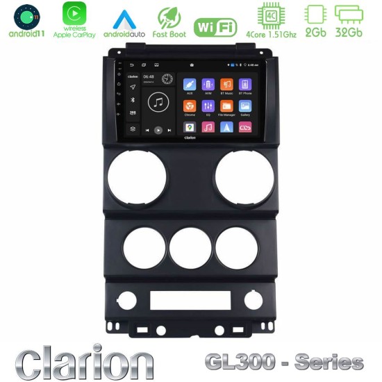 Clarion GL300 Series 4Core Android11 2+32GB Jeep Wrangler 2008-2010 Navigation Multimedia Tablet 9" Με Carplay & Android Auto