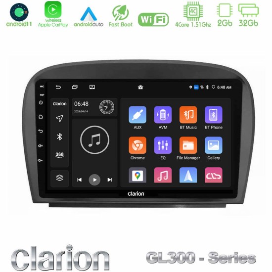 Clarion GL300 Series 4Core Android11 2+32GB Mercedes SL Class 2005-2011 Navigation Multimedia Tablet 9" Με Carplay & Android Auto Clarion GL300 Series 4Core Android11 2+32GB Mercedes SL Class 2005-2011 Navigation Multimedia Tablet 9" Με Carplay & Android Auto