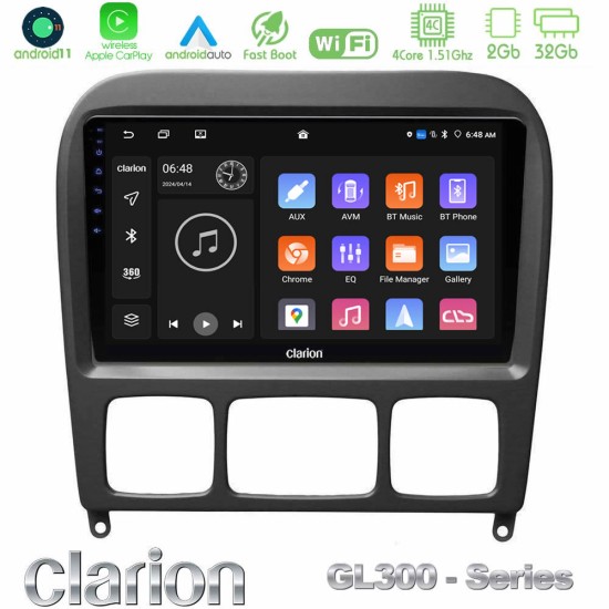 Clarion GL300 Series 4Core Android11 2+32GB Mercedes S Class 1999-2004 (W220) Navigation Multimedia Tablet 9" Με Carplay & Android Auto Clarion GL300 Series 4Core Android11 2+32GB Mercedes S Class 1999-2004 (W220) Navigation Multimedia Tablet 9" Με Carplay & Android Auto
