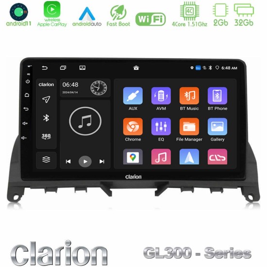 Clarion GL300 Series 4Core Android11 2+32GB Mercedes C Class W204 Navigation Multimedia Tablet 9" Με Carplay & Android Auto Clarion GL300 Series 4Core Android11 2+32GB Mercedes C Class W204 Navigation Multimedia Tablet 9" Με Carplay & Android Auto