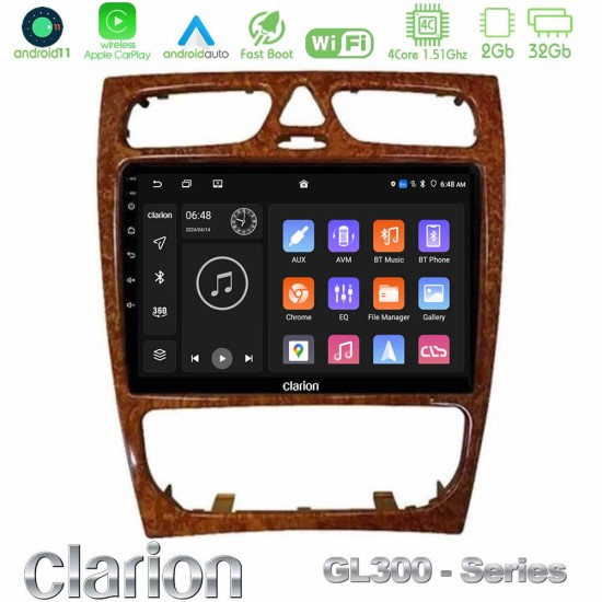 Clarion GL300 Series 4Core Android11 2+32GB Mercedes C Class (W203) Navigation Multimedia Tablet 9" (Wooden Style) Με Carplay & Android Auto Clarion GL300 Series 4Core Android11 2+32GB Mercedes C Class (W203) Navigation Multimedia Tablet 9" (Wooden Style) Με Carplay & Android Auto