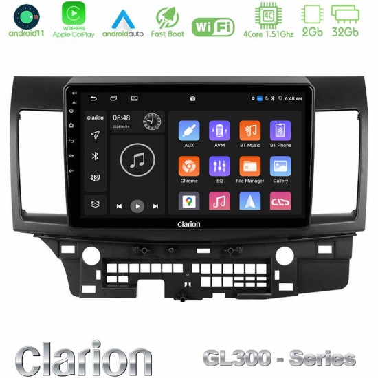 Clarion GL300 Series 4Core Android11 2+32GB Mitsubishi Lancer 2008 – 2015 Navigation Multimedia Tablet 10" Με Carplay & Android Auto