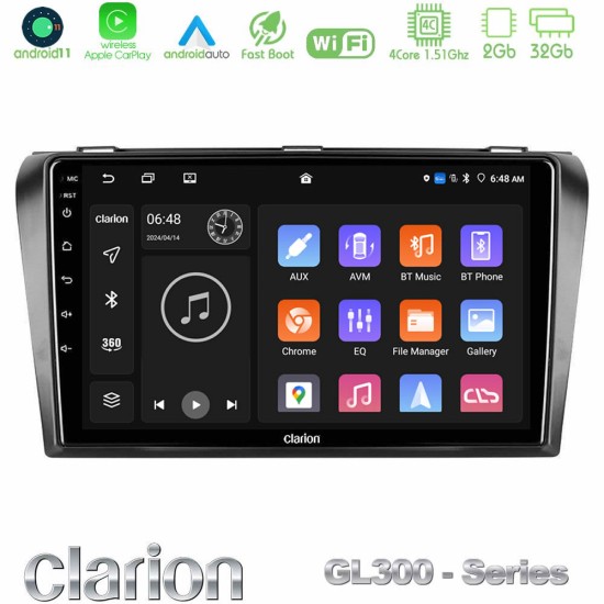 Clarion GL300 Series 4Core Android11 2+32GB Mazda 3 2004-2009 Navigation Multimedia Tablet 9" Με Carplay & Android Auto