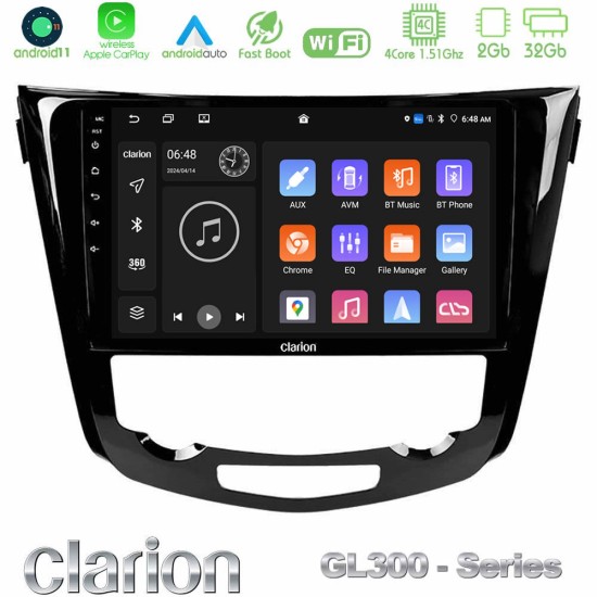 Clarion GL300 Series 4Core Android11 2+32GB Nissan Qashqai J11 (AUTO A/C) Navigation Multimedia Tablet 10" Με Carplay & Android Auto