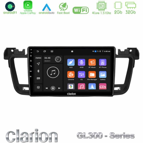 Clarion GL300 Series 4Core Android11 2+32GB Peugeot 508 2010-2018 Navigation Multimedia Tablet 9" Με Carplay & Android Auto