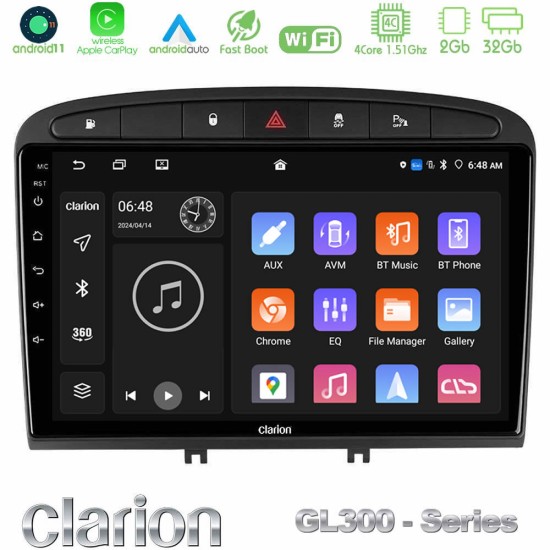 Clarion GL300 Series 4Core Android11 2+32GB Peugeot 308/RCZ Navigation Multimedia Tablet 9" Με Carplay & Android Auto