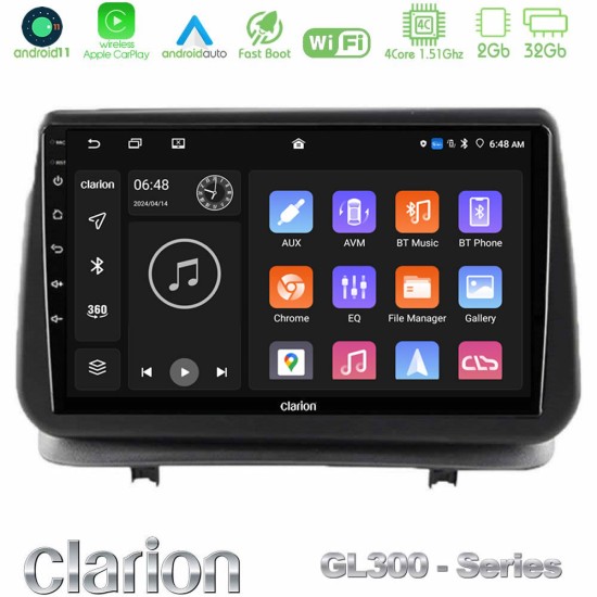 Clarion GL300 Series 4Core Android11 2+32GB Renault Clio 2005-2012 Navigation Multimedia Tablet 9" Με Carplay & Android Auto