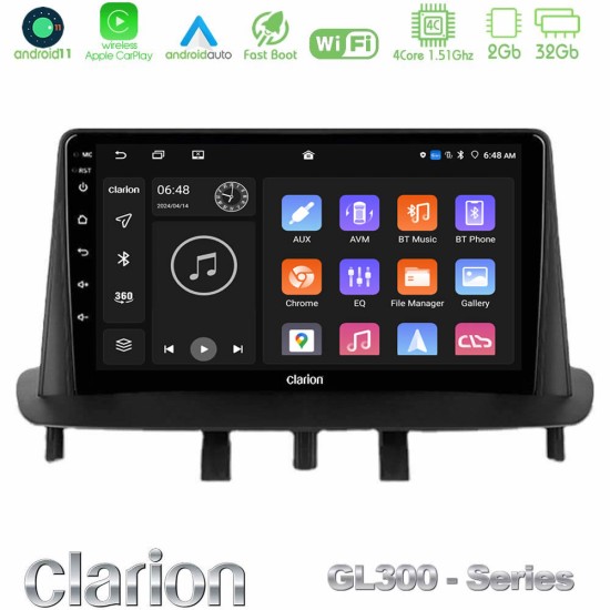 Clarion GL300 Series 4Core Android11 2+32GB Renault Megane 3 2009-2015 Navigation Multimedia Tablet 9" Με Carplay & Android Auto