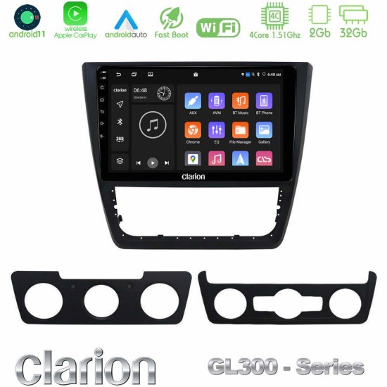 Clarion GL300 Series 4Core Android11 2+32GB Skoda Yeti 2009-> Navigation Multimedia Tablet 10" Με Carplay & Android Auto