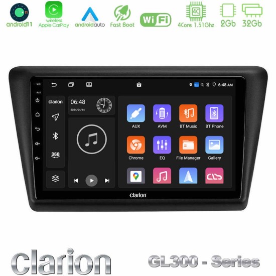 Clarion GL300 Series 4Core Android11 2+32GB Skoda Rapid 2013-2017 Navigation Multimedia Tablet 9" Με Carplay & Android Auto