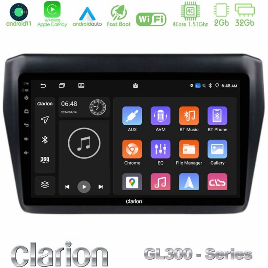 Clarion GL300 Series 4Core Android11 2+32GB Suzuki Swift 2017-2023 Navigation Multimedia Tablet 9" Με Carplay & Android Auto