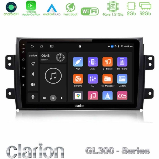 Clarion GL300 Series 4Core Android11 2+32GB Suzuki SX4 2006-2014 Fiat Sedici 2006-2014 Navigation Multimedia Tablet 9" Με Carplay & Android Auto