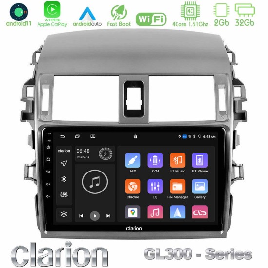 Clarion GL300 Series 4Core Android11 2+32GB Toyota Corolla 2008-2010 Navigation Multimedia Tablet 9" Με Carplay & Android Auto